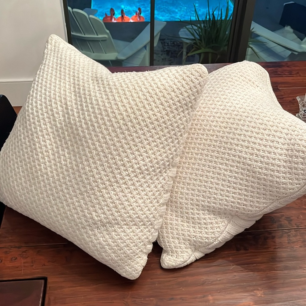 Set of two Pottery Barn Throw Pillows with Down Inserts, zipper closures